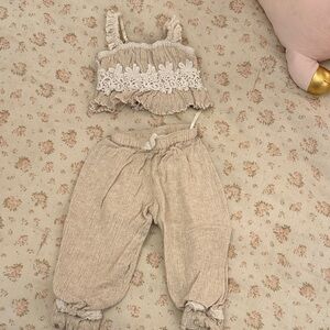 Ooh! La, La! Couture Beige Ruffled Cotton Pants Set